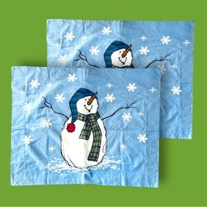 2 Very Large Soft Flannel Unused Pillow Shams Snowman Winter 20" x 27" Christmas